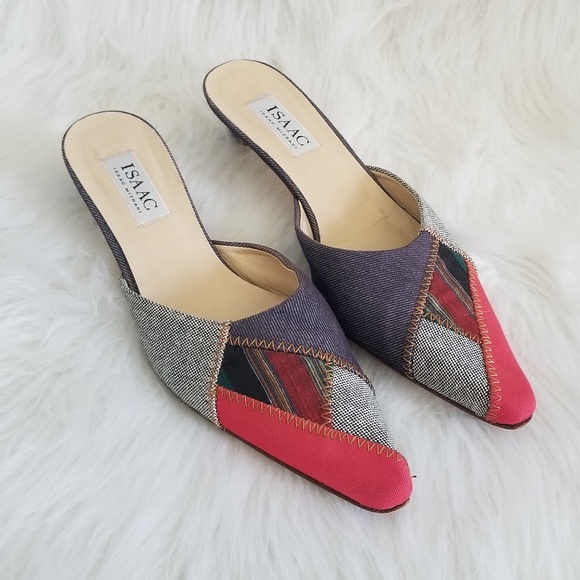 Isaac Mizrahi Shoes - ISAAC MIZRAHI PATCHWORK SLIP ON KITTEN HEEL SHOES